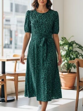 Zara Teal Floral Maxi Dress with Tie Waist